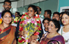 Asian Games Gold and Bronze Medalist Poovamma gets grand welcome in Mangalore